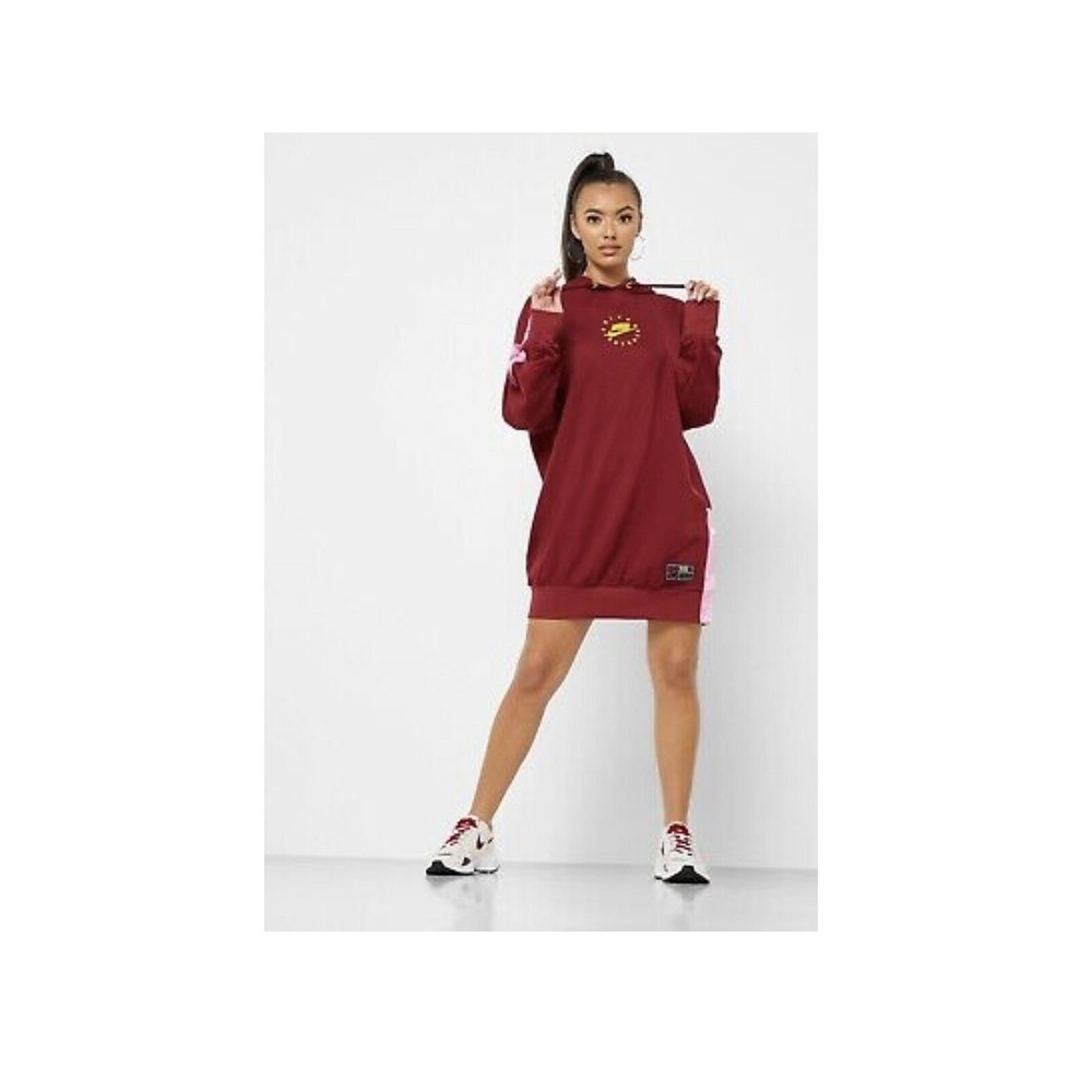 Nike Sportswear Fleece Hoodie Dress Burgundy Women M Pullover NWT